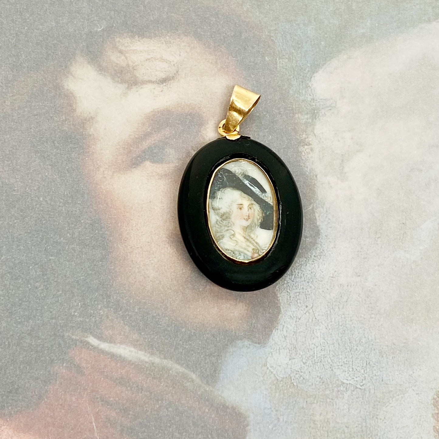 Victorian 18k Gold Onyx Mourning Locket Pendant