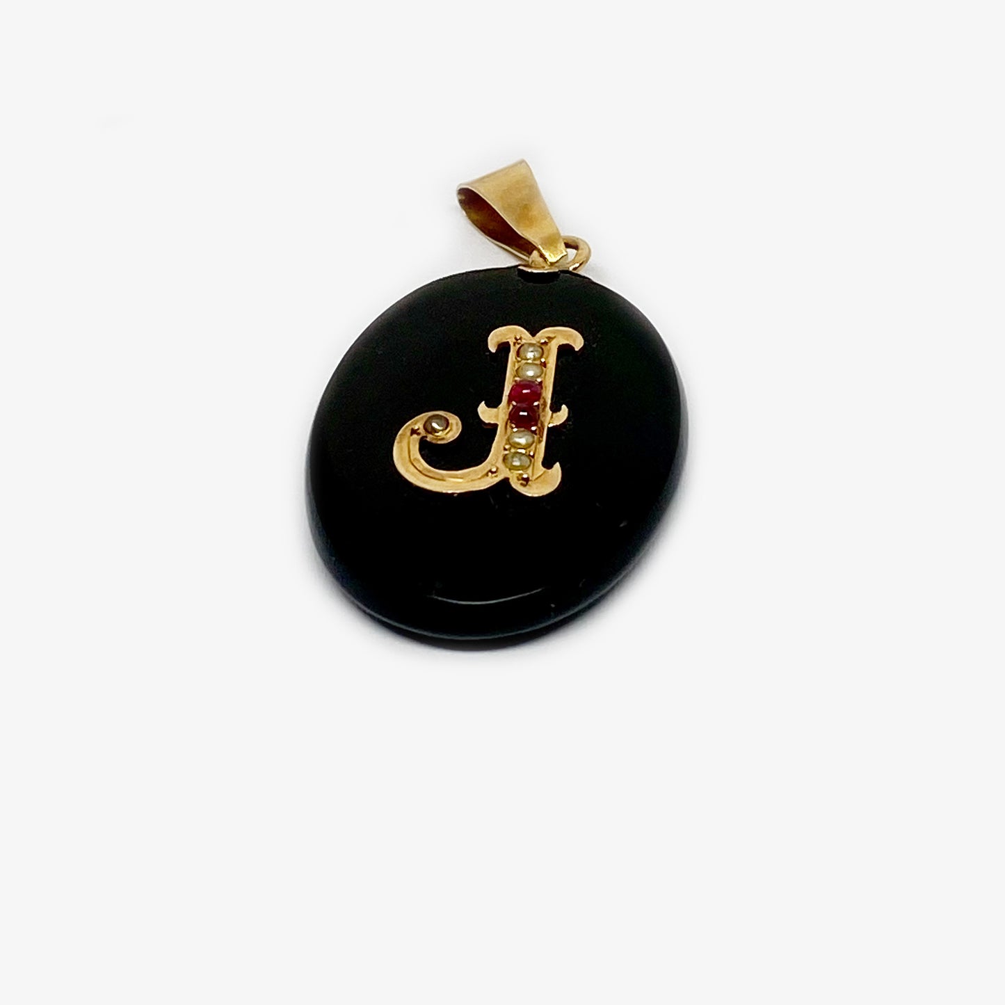 Victorian 18k Gold Onyx Mourning Locket Pendant