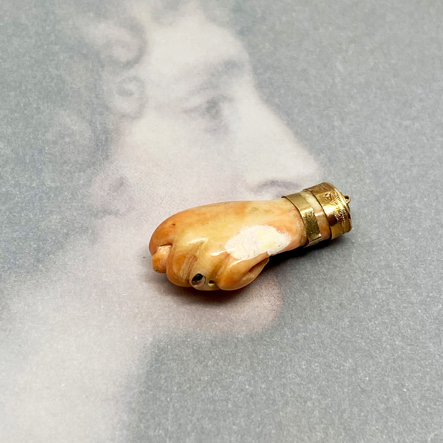 Antique 14k Gold Natural Coral Figa, Victorian Hand, 19th Century Coral Hand, 1800s Figa Fist, Figa Charm, Mano Figa, Hand Pendant, Amulet