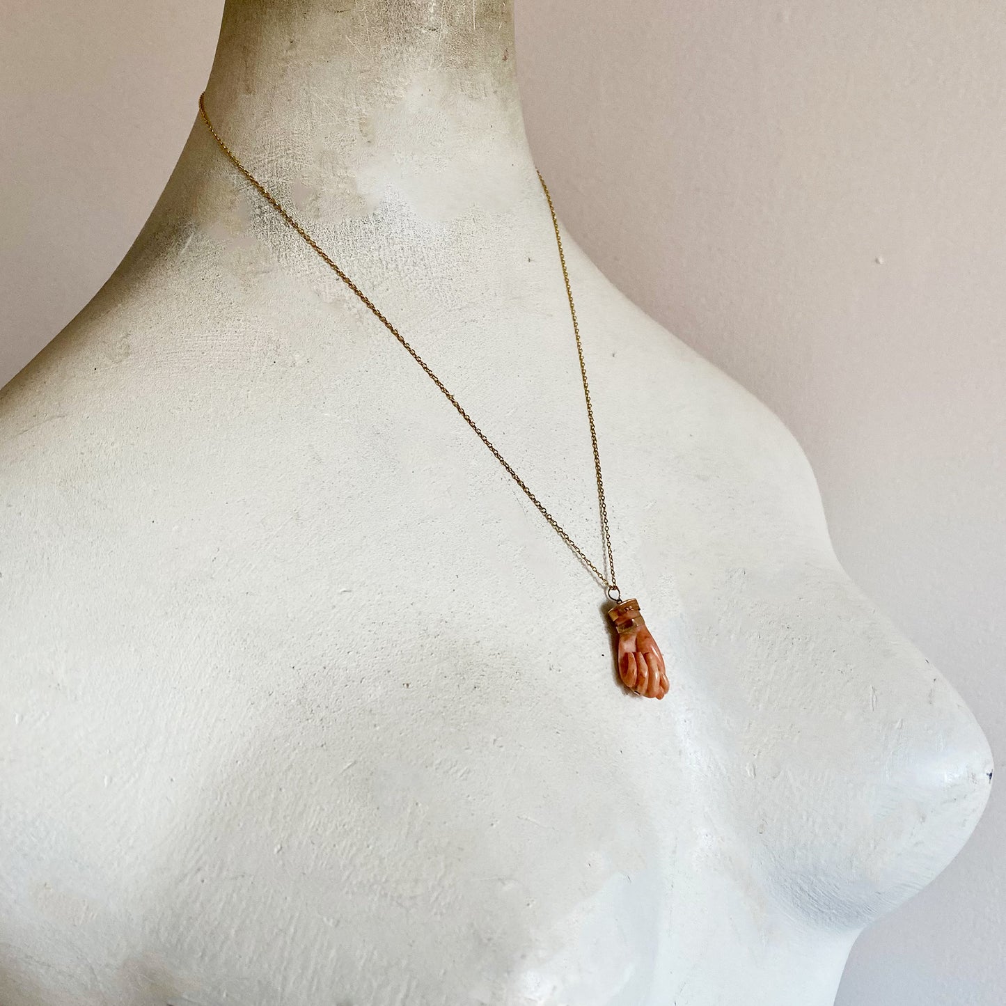 Antique 14k Gold Natural Coral Figa, Victorian Hand, 19th Century Coral Hand, 1800s Figa Fist, Figa Charm, Mano Figa, Hand Pendant, Amulet