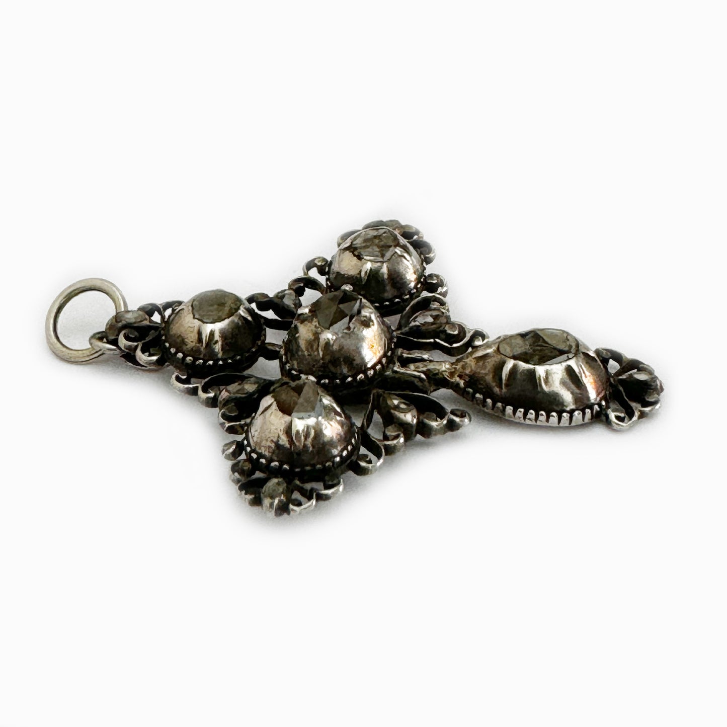 Antique 1700s Silver Diamond Cross Pendant, Baroque, Antique Georgian Old Rose Cut Diamond Cruciform, 18th Century French Old Mine Diamonds