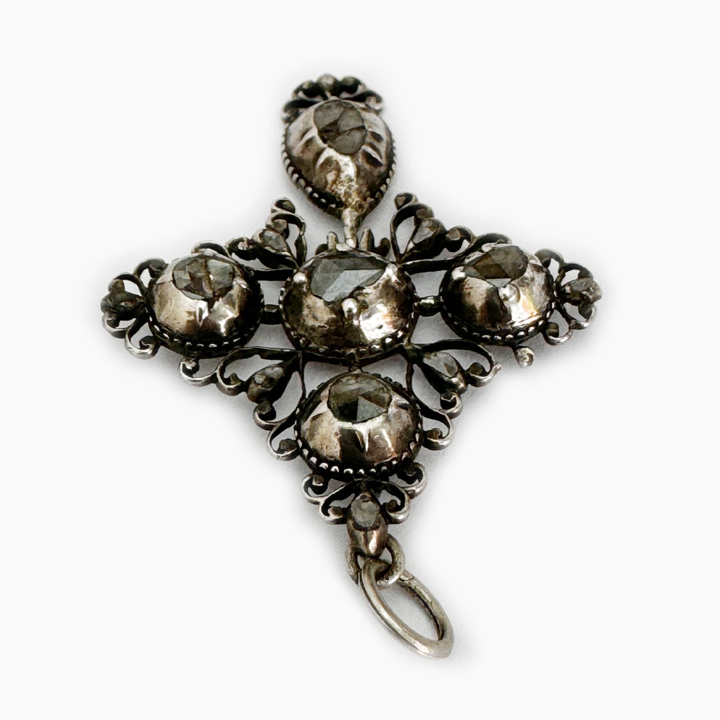 Antique 1700s Silver Diamond Cross Pendant, Baroque, Antique Georgian Old Rose Cut Diamond Cruciform, 18th Century French Old Mine Diamonds