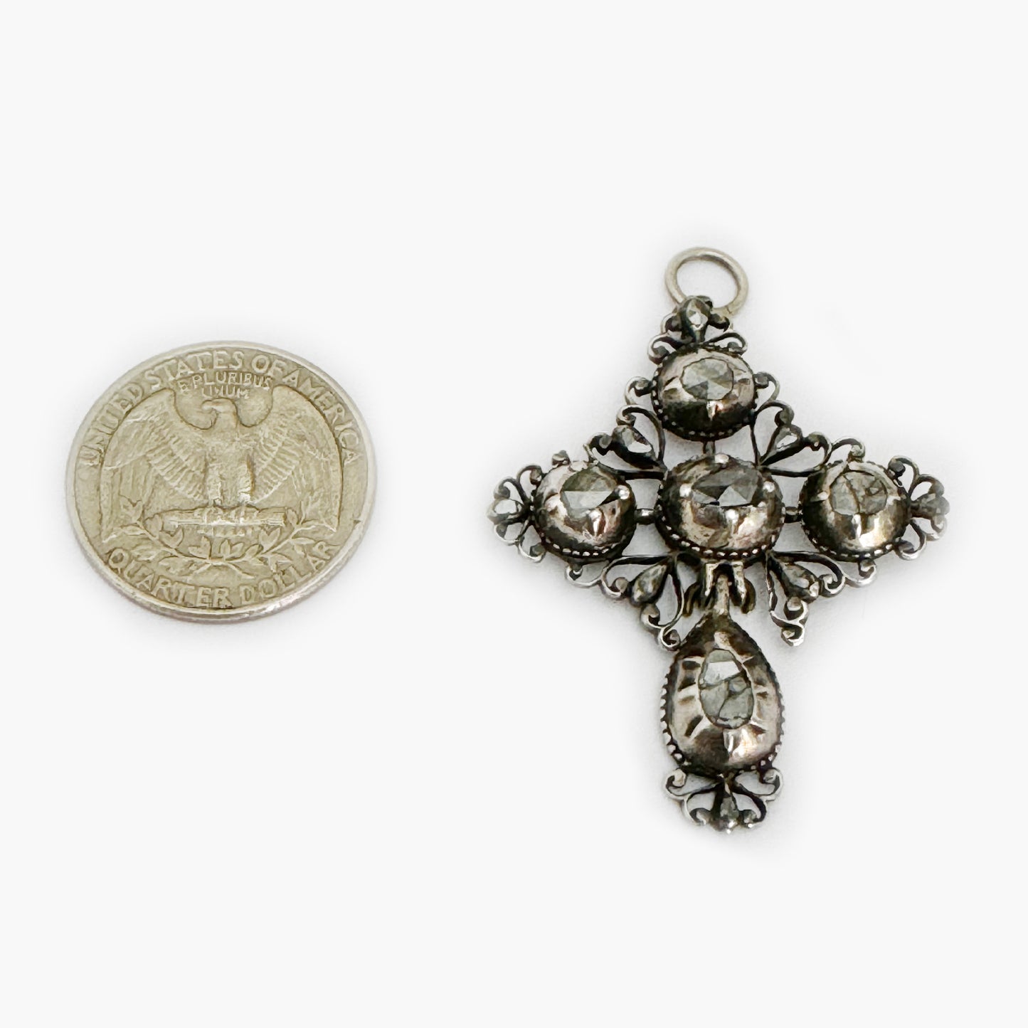 Antique 1700s Silver Diamond Cross Pendant, Baroque, Antique Georgian Old Rose Cut Diamond Cruciform, 18th Century French Old Mine Diamonds