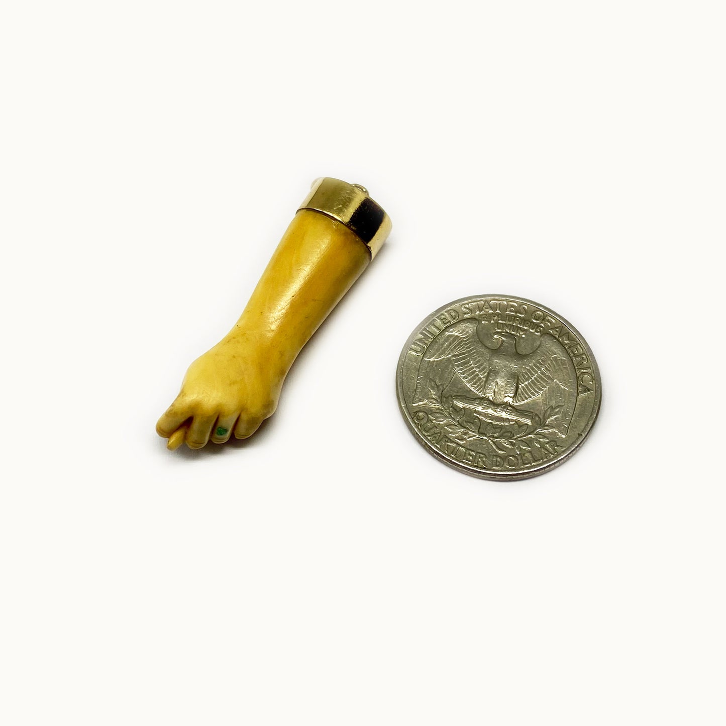 Vintage 18K Gold Figa, Resin, 1950s Hand Pendant, Bone Tone Figa Charm