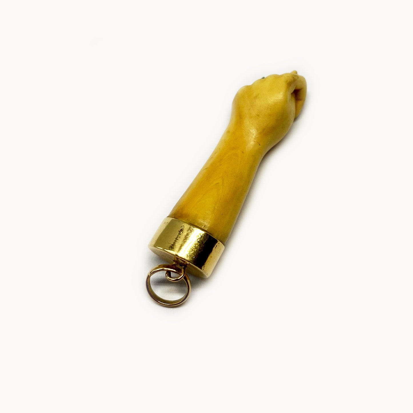 Vintage 18K Gold Figa, Resin, 1950s Hand Pendant, Bone Tone Figa Charm