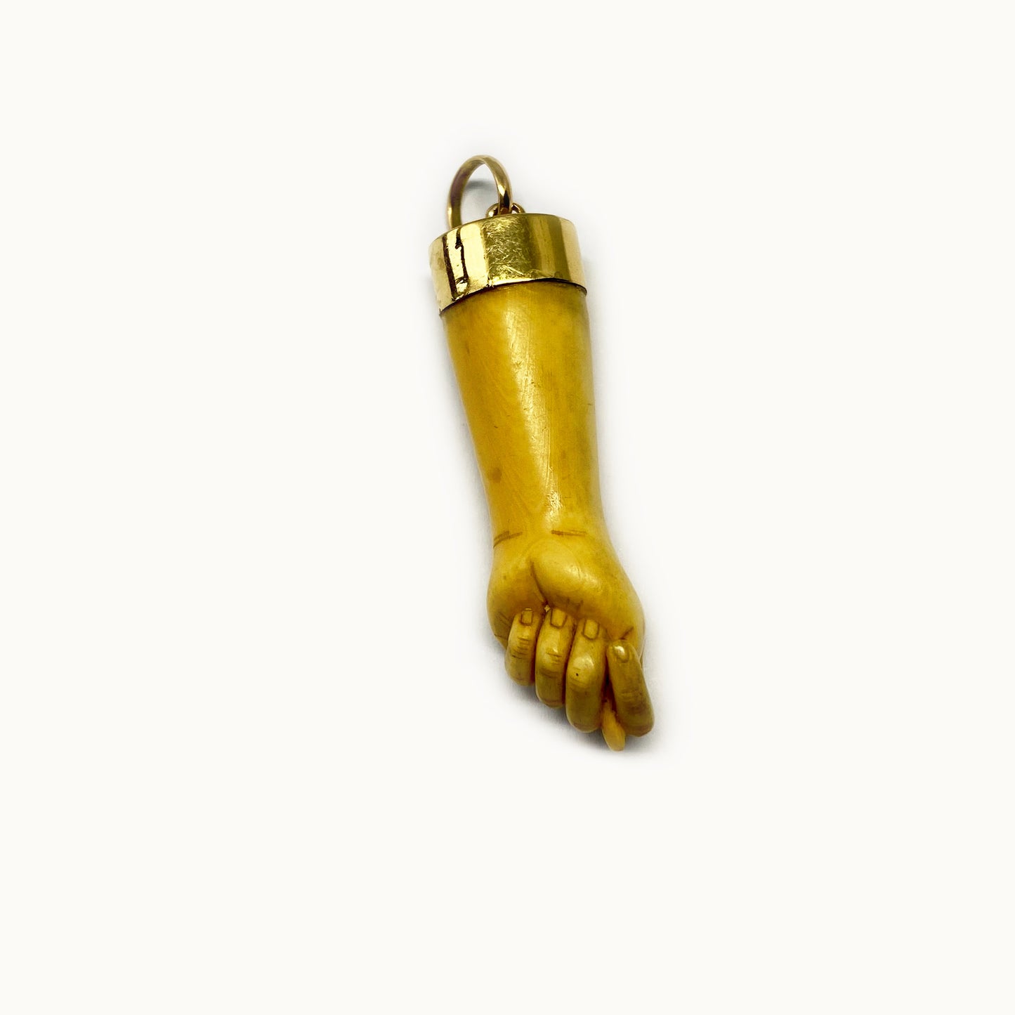Vintage 18K Gold Figa, Resin, 1950s Hand Pendant, Bone Tone Figa Charm