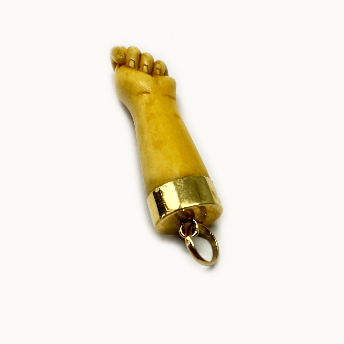 Vintage 18K Gold Figa, Resin, 1950s Hand Pendant, Bone Tone Figa Charm