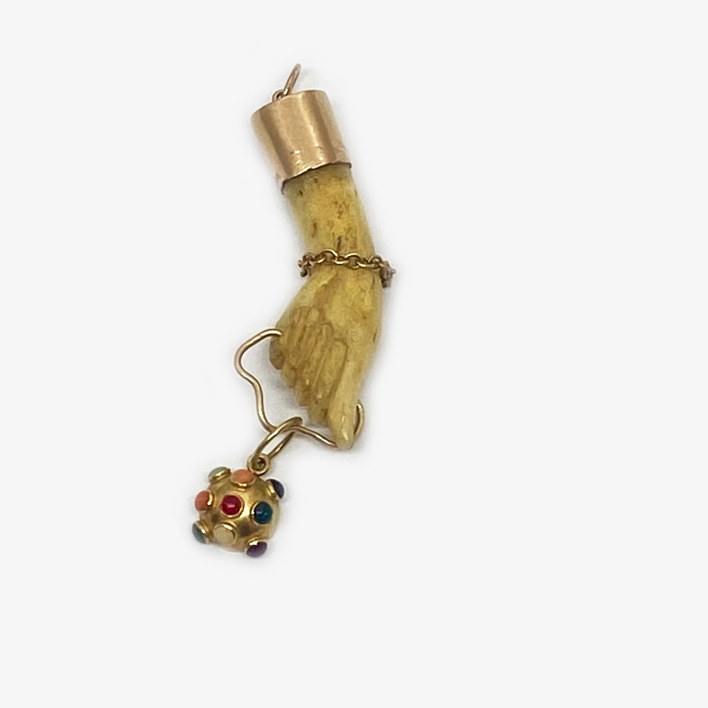 Antique 18K Gold Bone Figa Fob Semi Precious Charm