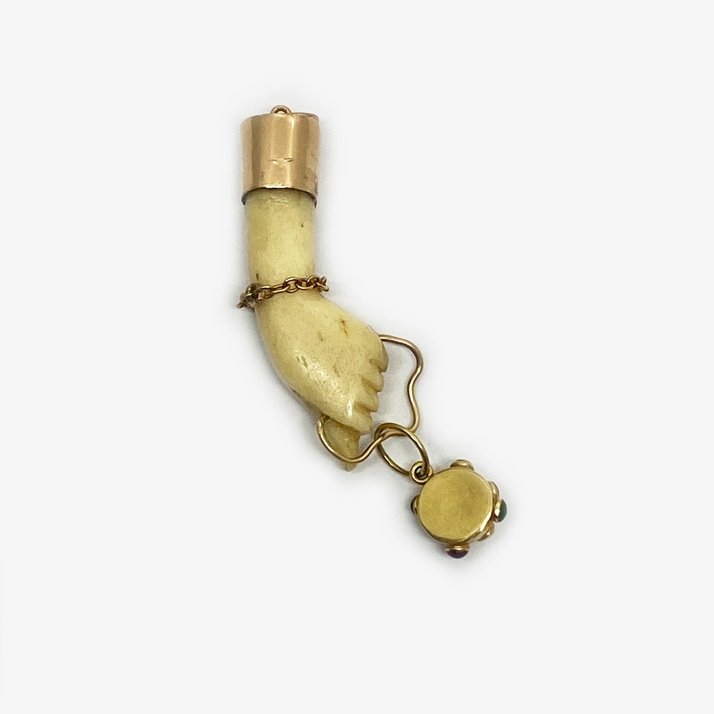 Antique 18K Gold Bone Figa Fob Semi Precious Charm