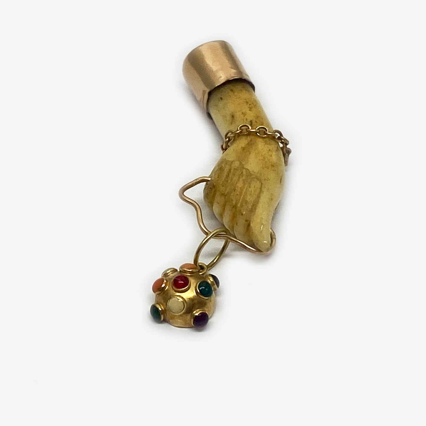 Antique 18K Gold Bone Figa Fob Semi Precious Charm
