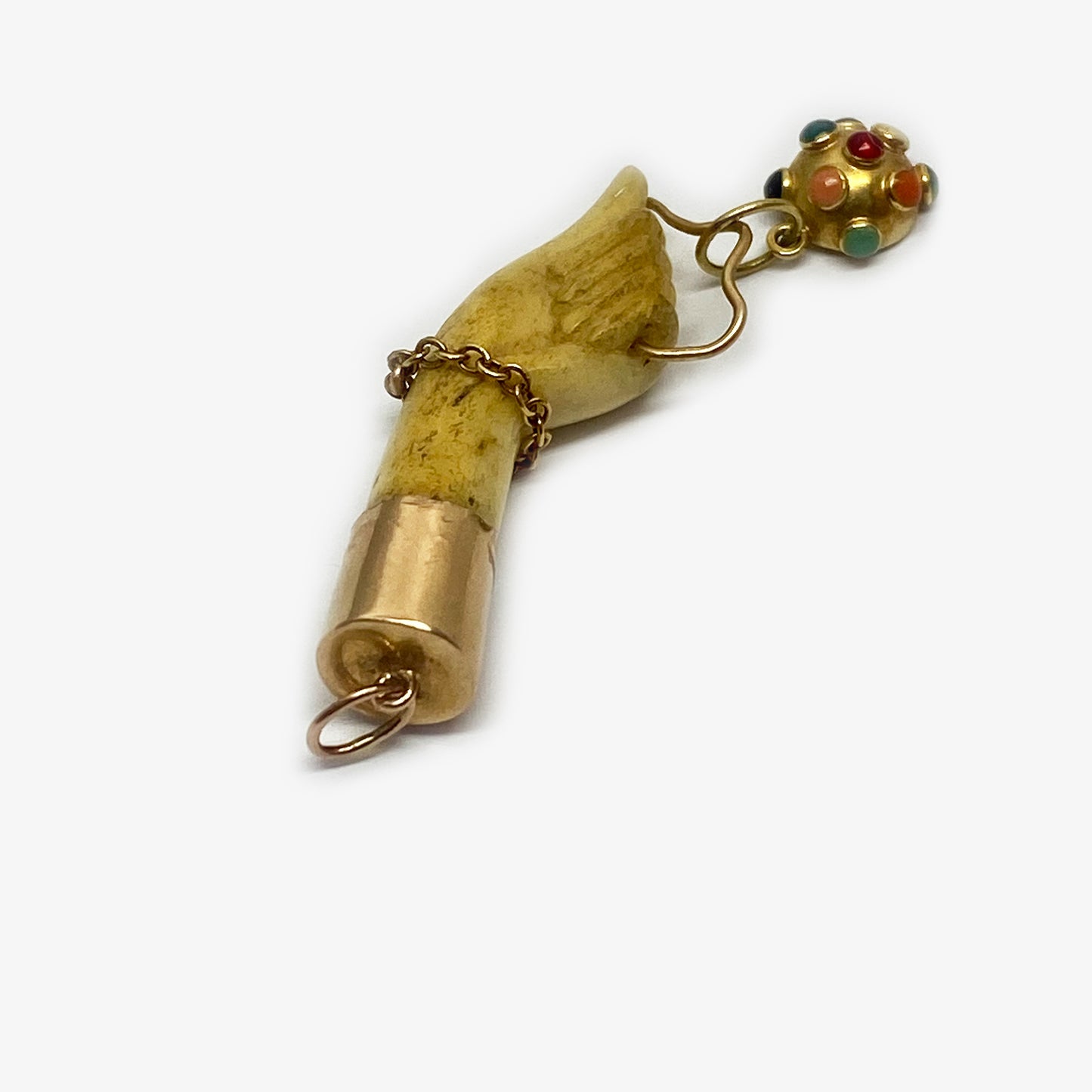 Antique 18K Gold Bone Figa Fob Semi Precious Charm