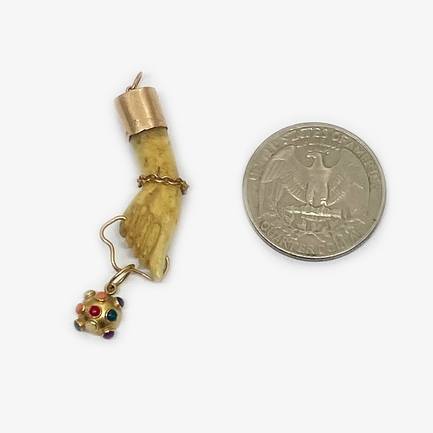 Antique 18K Gold Bone Figa Fob Semi Precious Charm