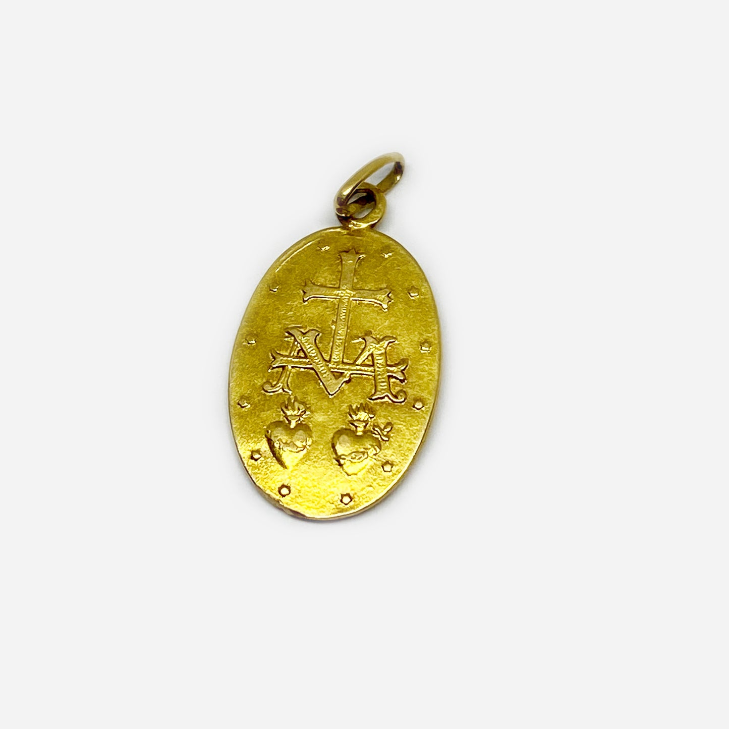 Vintage 18K Gold Miraculous Medal, Antique, Our Lady of Graces Pendant