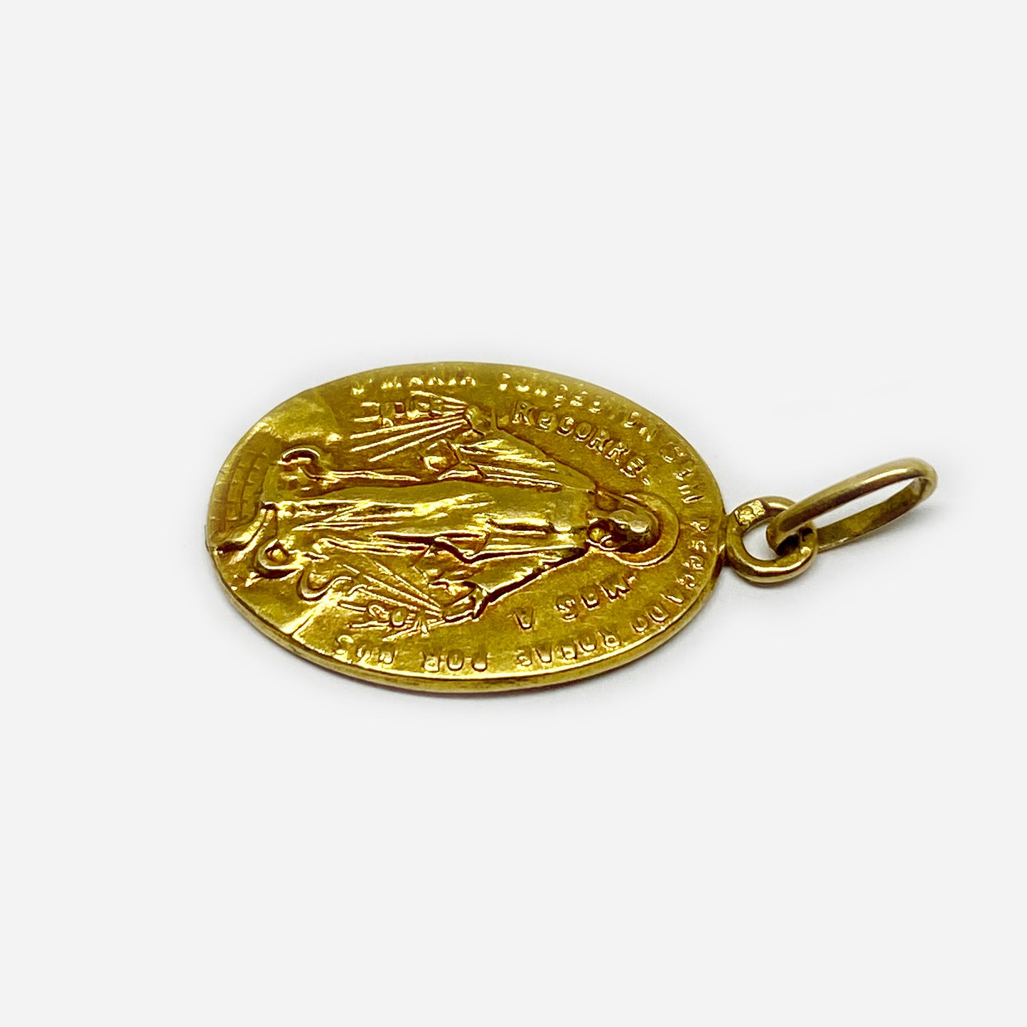 Vintage 18K Gold Miraculous Medal, Antique, Our Lady of Graces Pendant