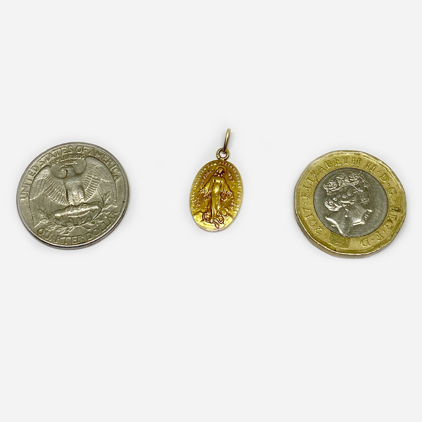 Vintage 18K Gold Miraculous Medal, Antique, Our Lady of Graces Pendant