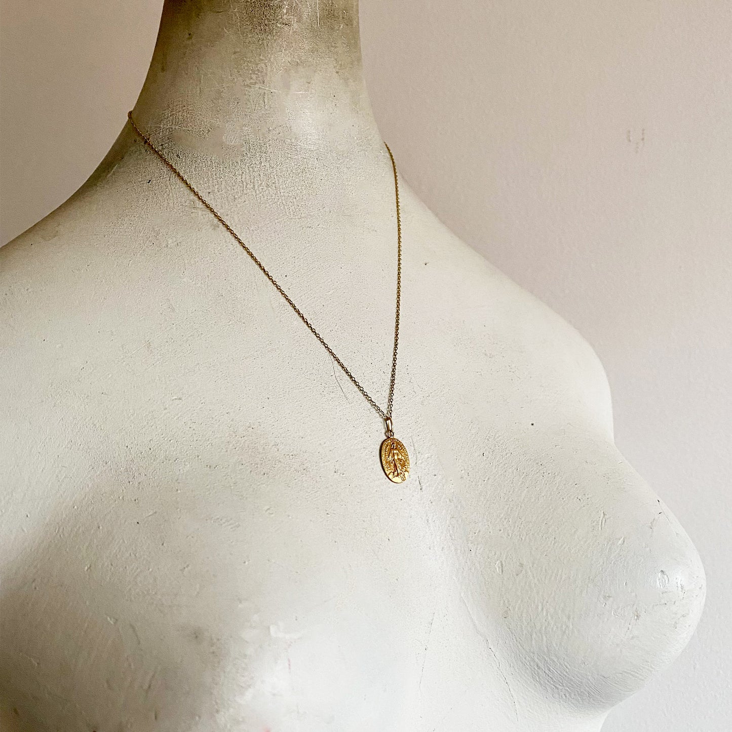 Vintage 18K Gold Miraculous Medal, Antique, Our Lady of Graces Pendant