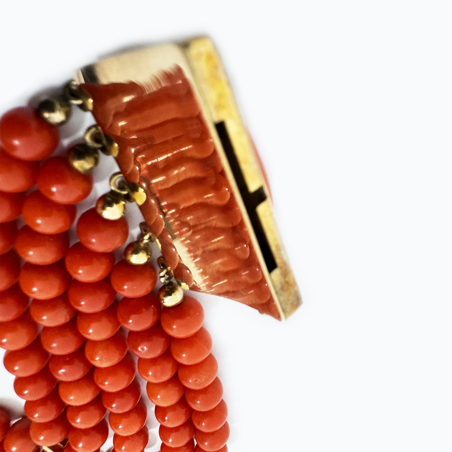 Vintage 14k Gol Coral Bracelet, 4-strand red  Natural Mediterranean Coral  beads  Italian Jewelry