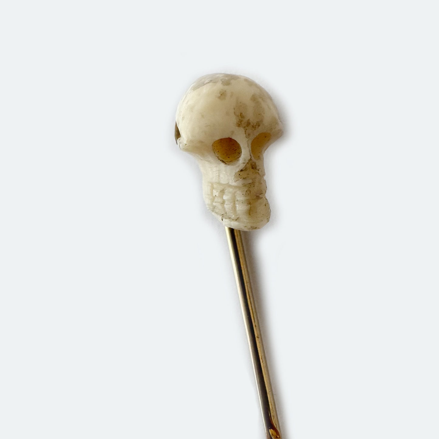 Antique 9k Gold Skull Stick Pin, Victorian Memento Mori Pin, 9 ct Gold Carved Bone Skull Cravat StickPin, 1800s Lapel, 19th Century Tie Pin