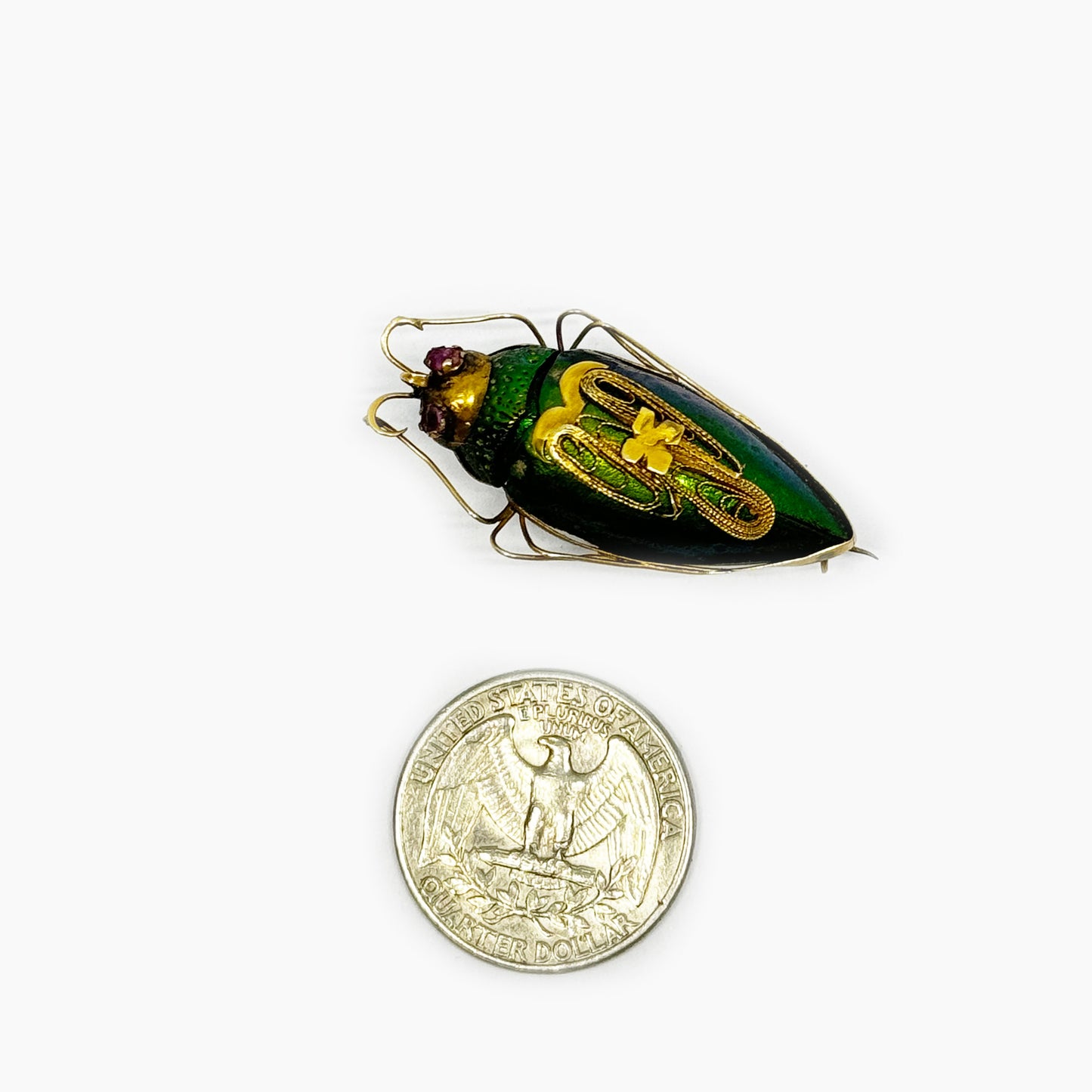 Antique Scarab Beetle Brooch, 9k Gold Victorian Green Jewel Beetle Pin, Vintage Real Green Beetle Gold Pin 9 ct Gold, Egyptian Revival
