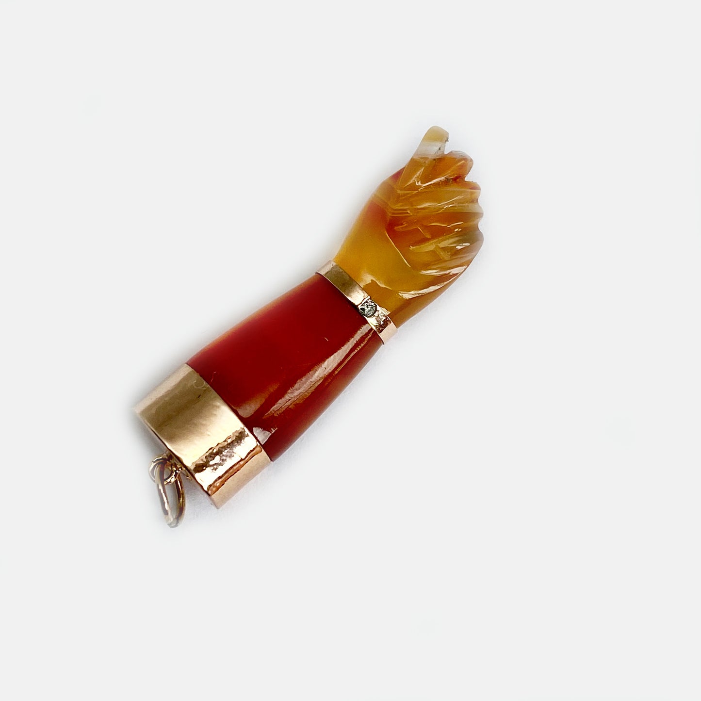Antique 16k Gold Agate Figa, 16 ct Gold Carnelian Vintage Amulet Giga Charm