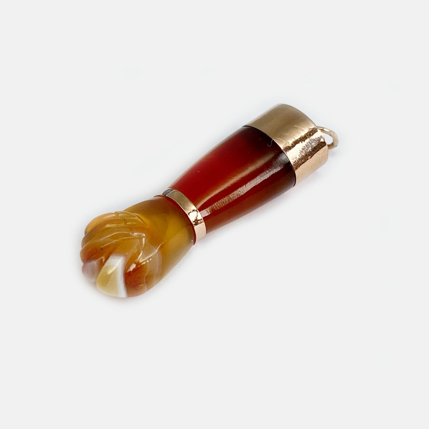 Antique 16k Gold Agate Figa, 16 ct Gold Carnelian Vintage Amulet Giga Charm