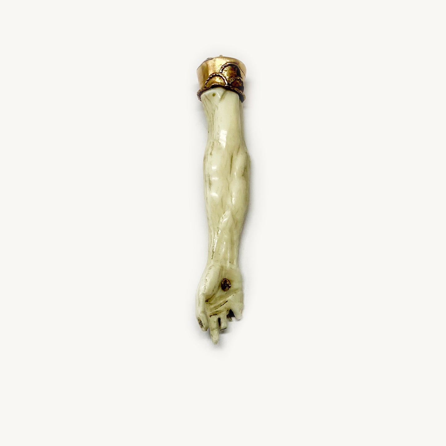 Antique 14K Gold Bone Arm Charm, Victorian Hand Pendant, Stigmata Pierced Nail, Figa Charm