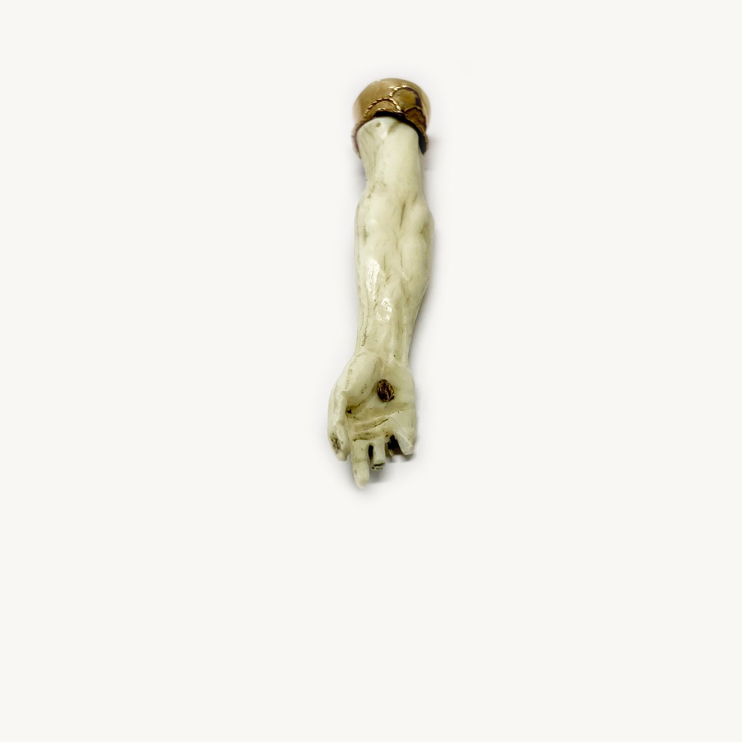 Antique 14K Gold Bone Arm Charm, Victorian Hand Pendant, Stigmata Pierced Nail, Figa Charm
