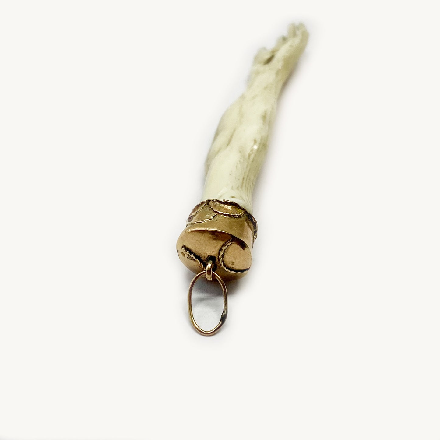 Antique 14K Gold Bone Arm Charm, Victorian Hand Pendant, Stigmata Pierced Nail, Figa Charm
