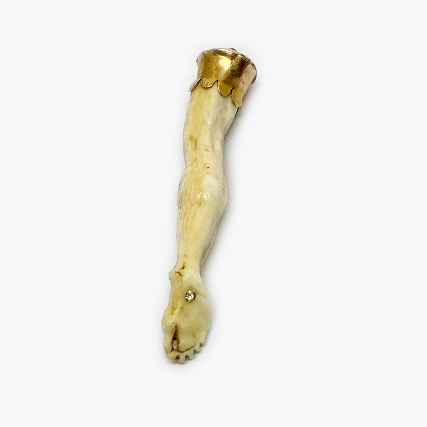 Antique 14K Gold Bone Leg Pendant, Victorian Figa Charm