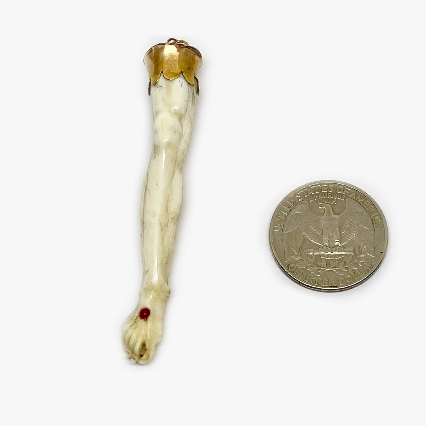Antique 14K Gold Bone Leg Pendant, Victorian Figa Charm