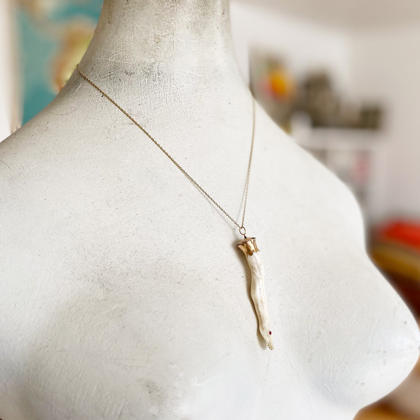 Antique 14K Gold Bone Leg Pendant, Victorian Figa Charm