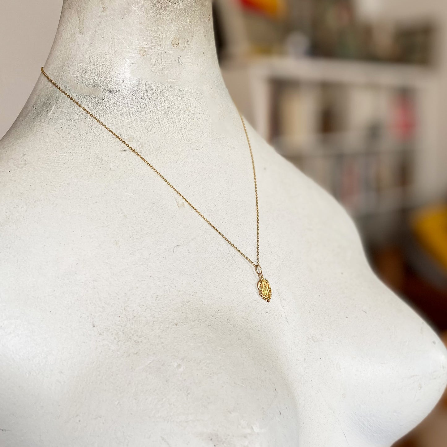 Antique 18k Gold Religious Medal, Our Lady Pendant