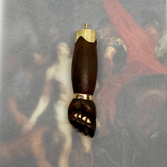 Antique 14K Gold Carved Wood 1950s Figa Charm