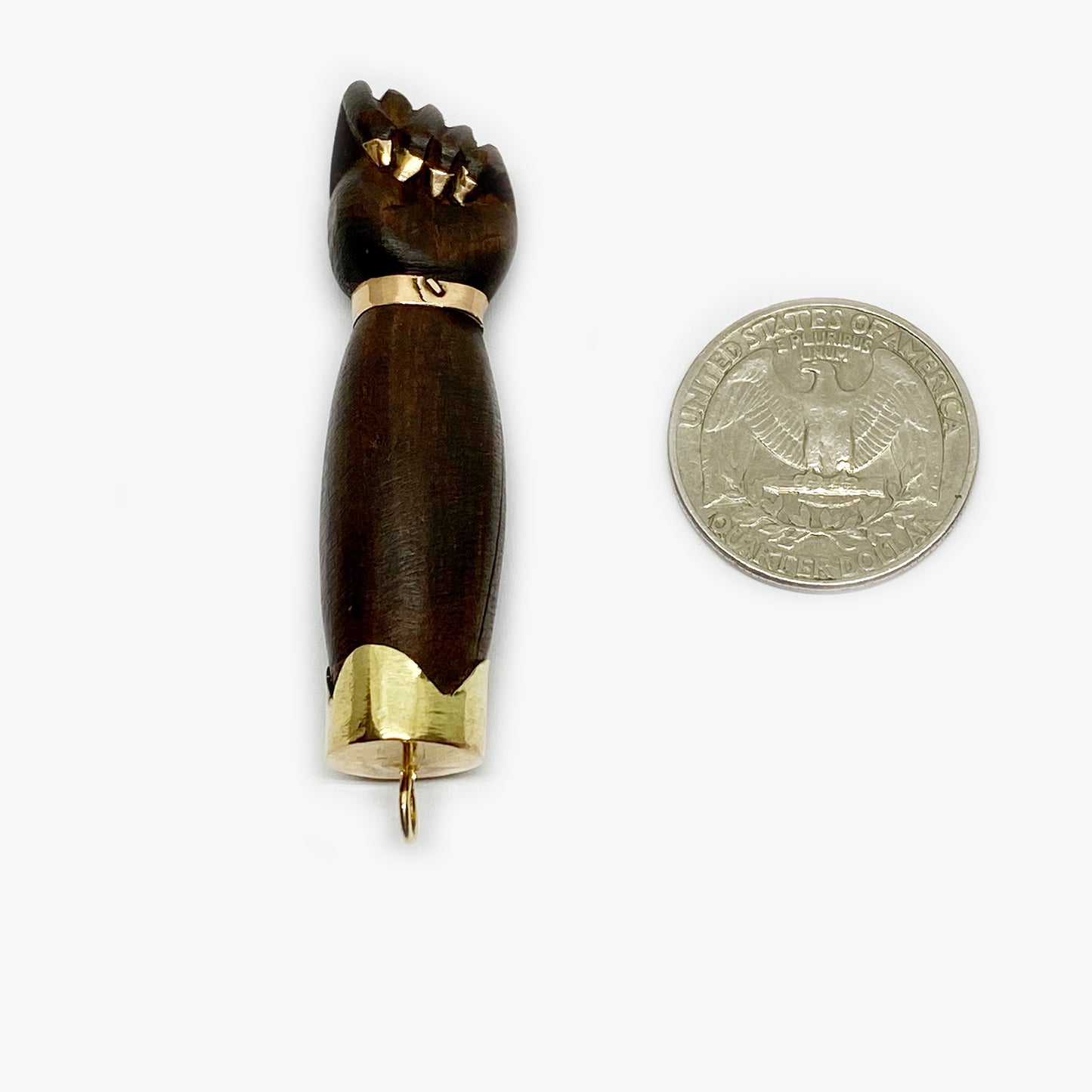 Antique 14K Gold Carved Wood 1950s Figa Charm