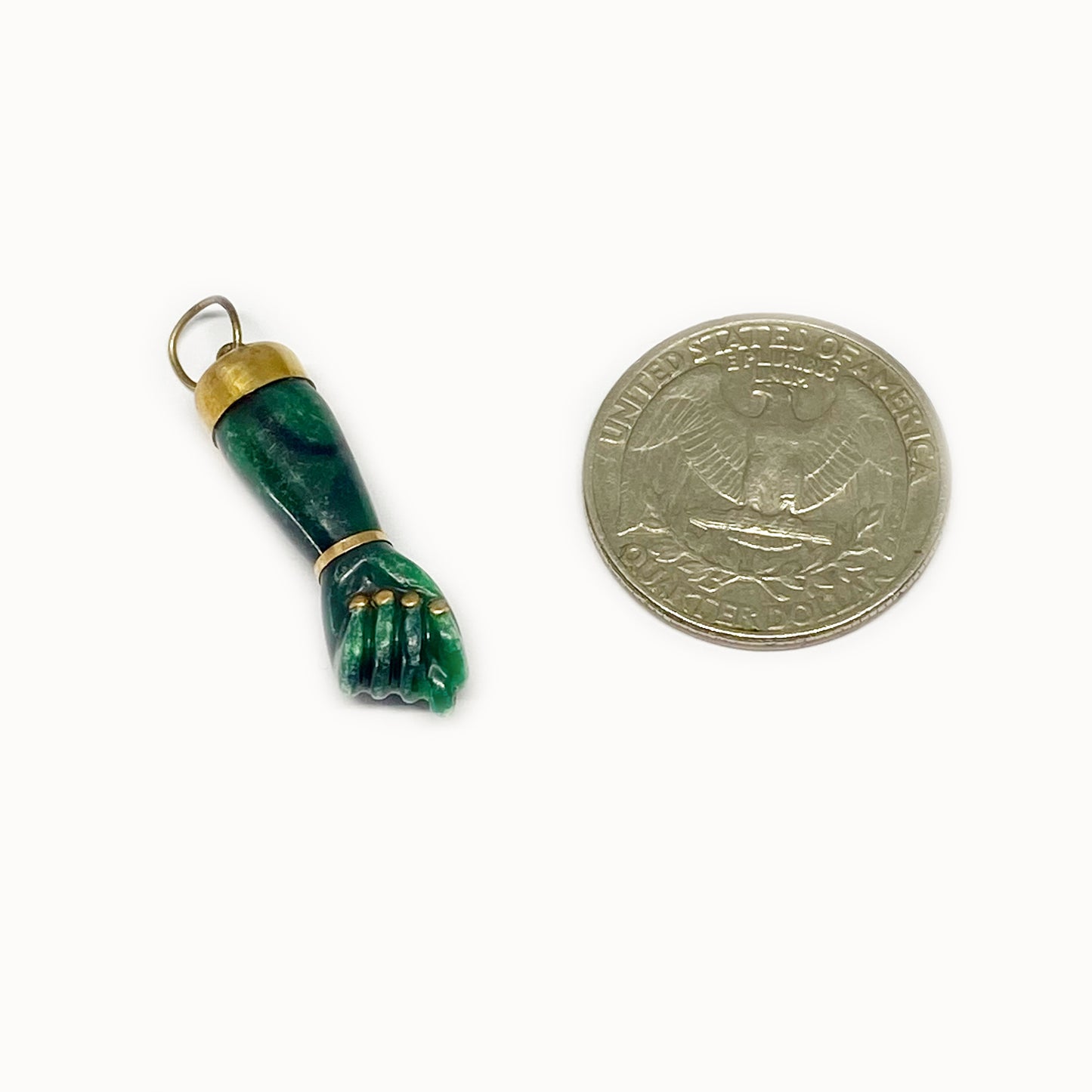 Vintage Green Figa, 1960s, Resin, Gold Plated, Figa Charm, Mano Fico, Fist
