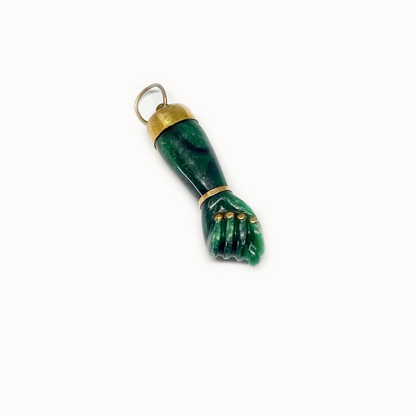 Vintage Green Figa, 1960s, Resin, Gold Plated, Figa Charm, Mano Fico, Fist