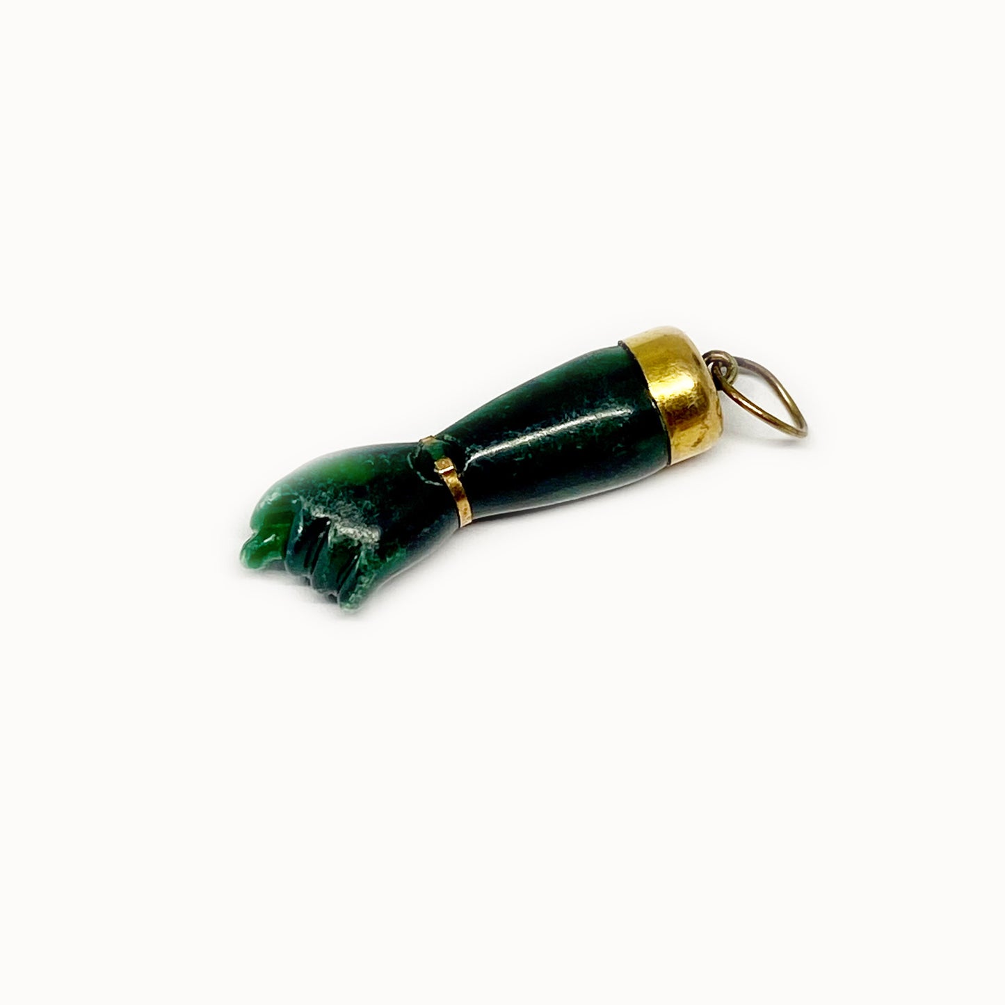 Vintage Green Figa, 1960s, Resin, Gold Plated, Figa Charm, Mano Fico, Fist