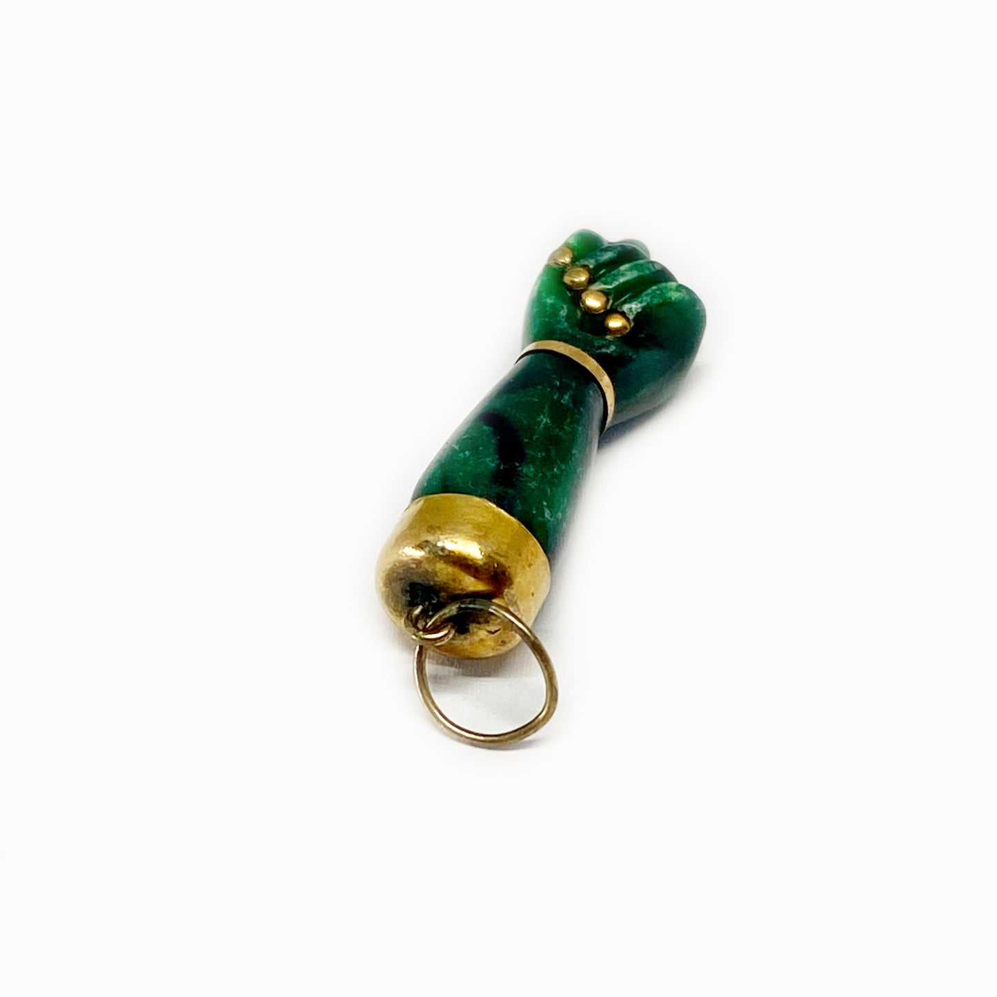 Vintage Green Figa, 1960s, Resin, Gold Plated, Figa Charm, Mano Fico, Fist