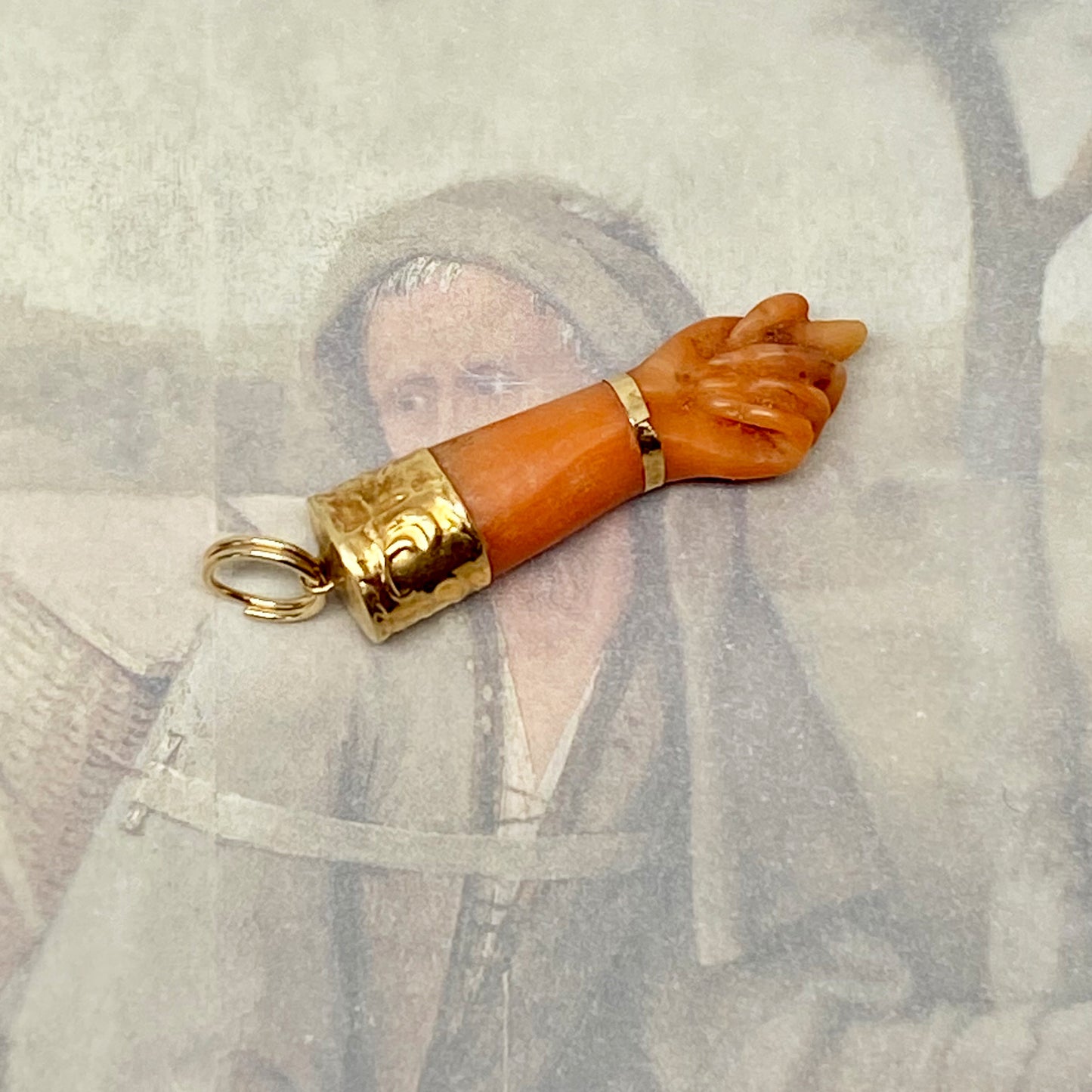 Antique 14K Coral Figa, Victorian Mediterranean Natural Coral Hand Figa Charm