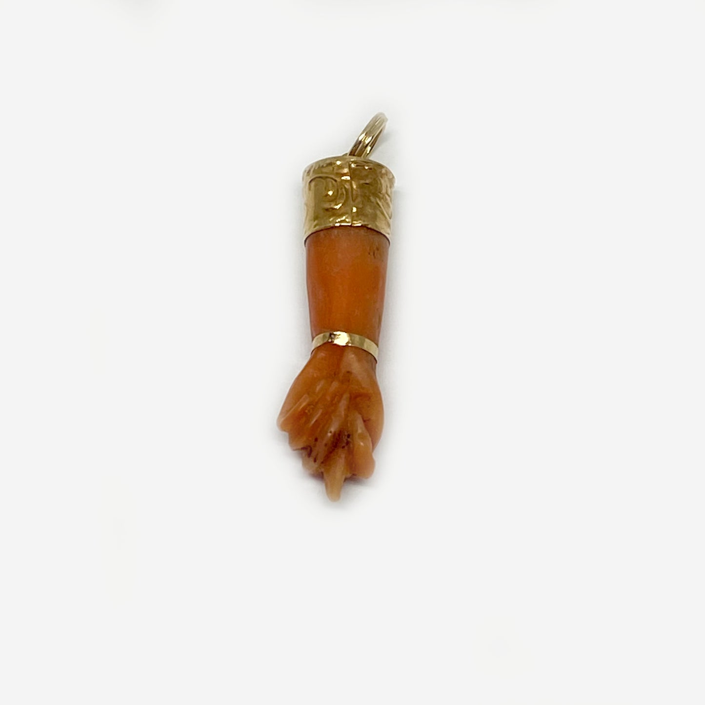 Antique 14K Coral Figa, Victorian Mediterranean Natural Coral Hand Figa Charm