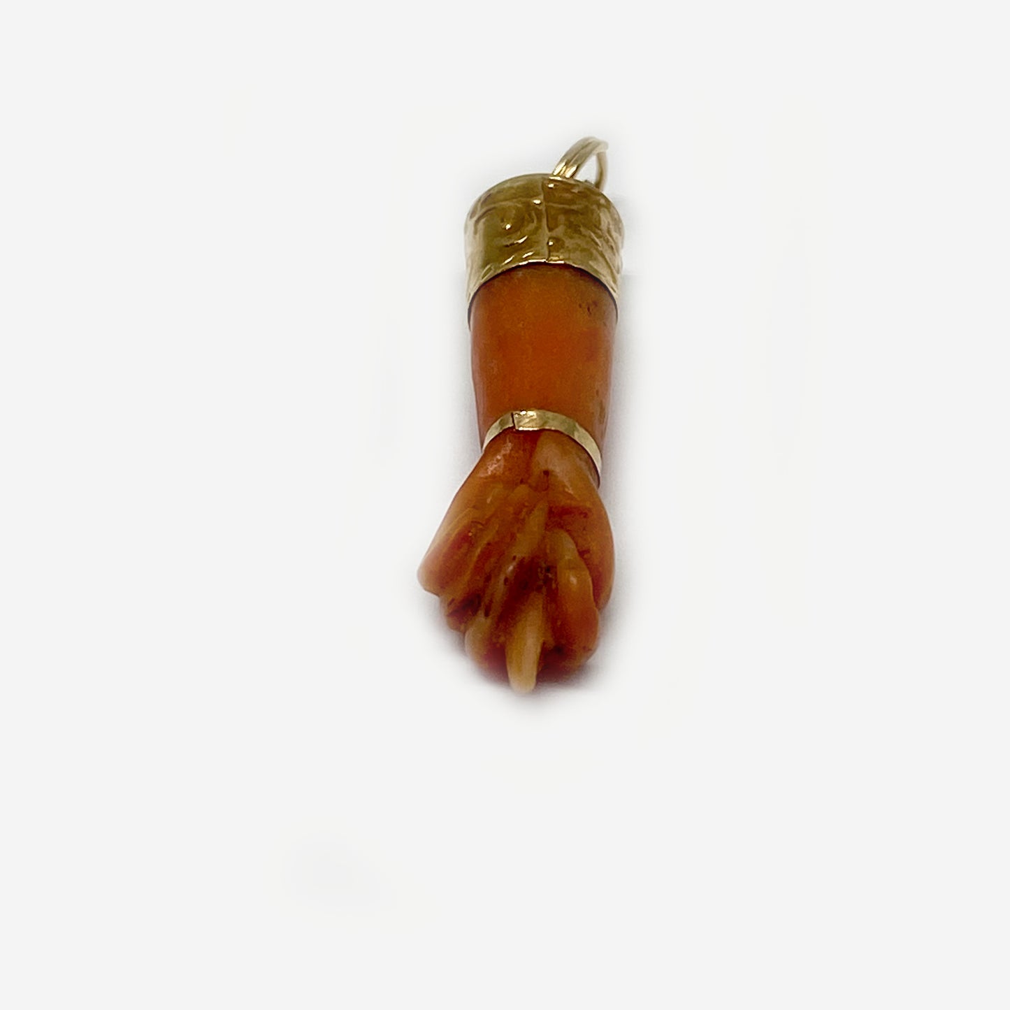 Antique 14K Coral Figa, Victorian Mediterranean Natural Coral Hand Figa Charm