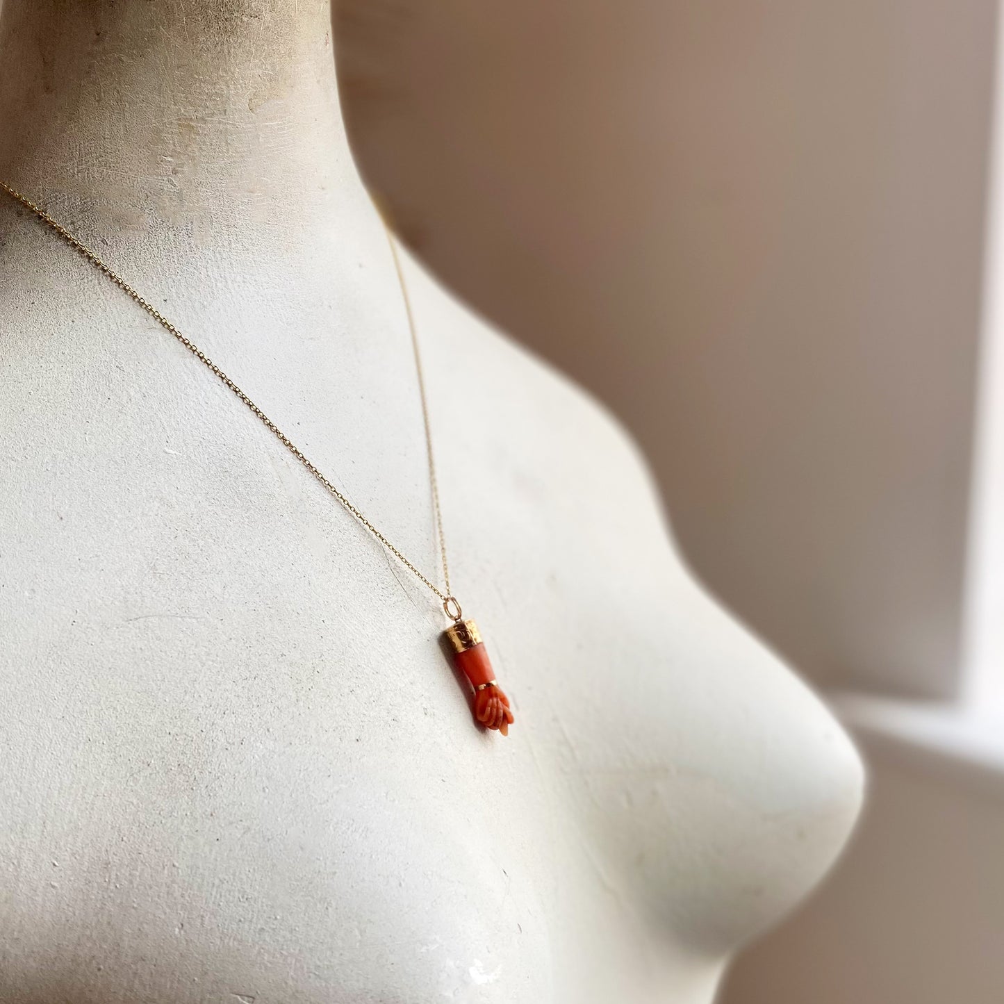 Antique 14K Coral Figa, Victorian Mediterranean Natural Coral Hand Figa Charm