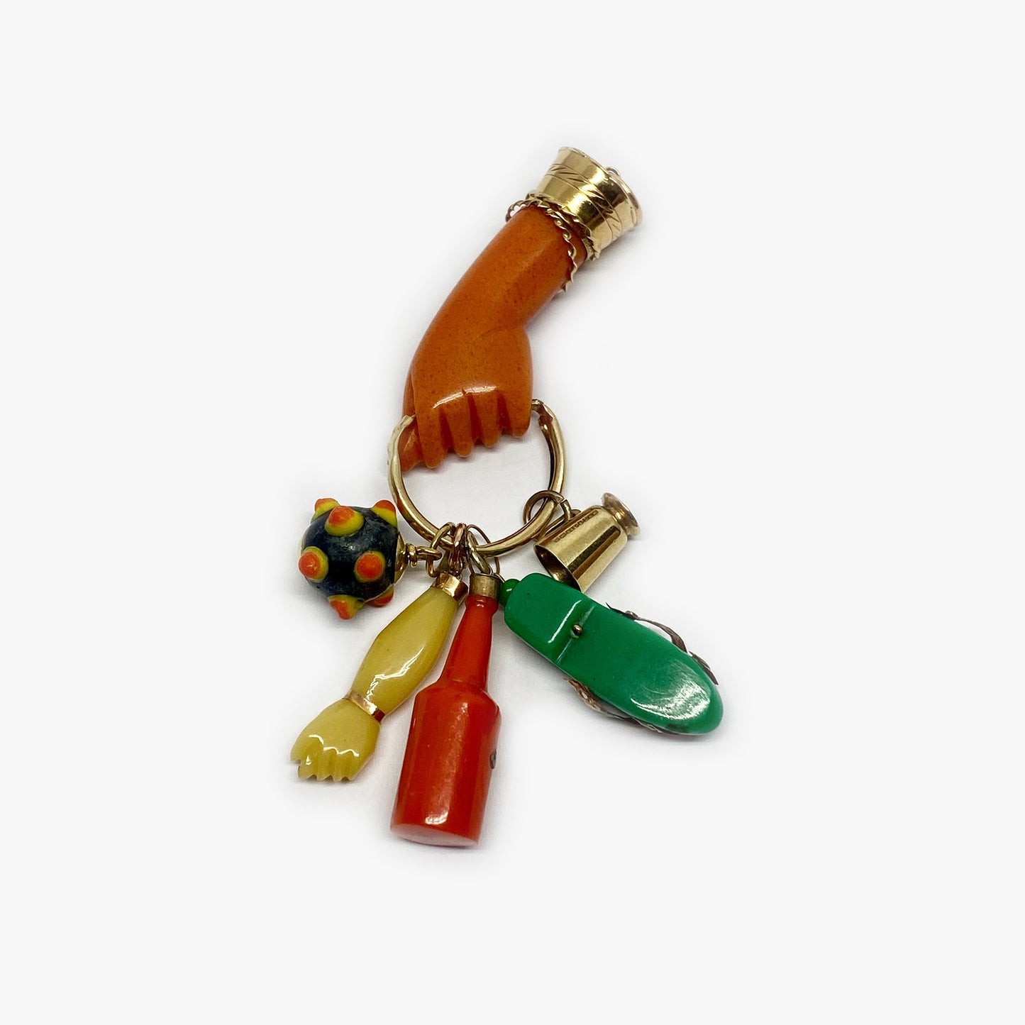 Antique 18K Gold Orange Hand, Bakelite, 1930s Figa Charm