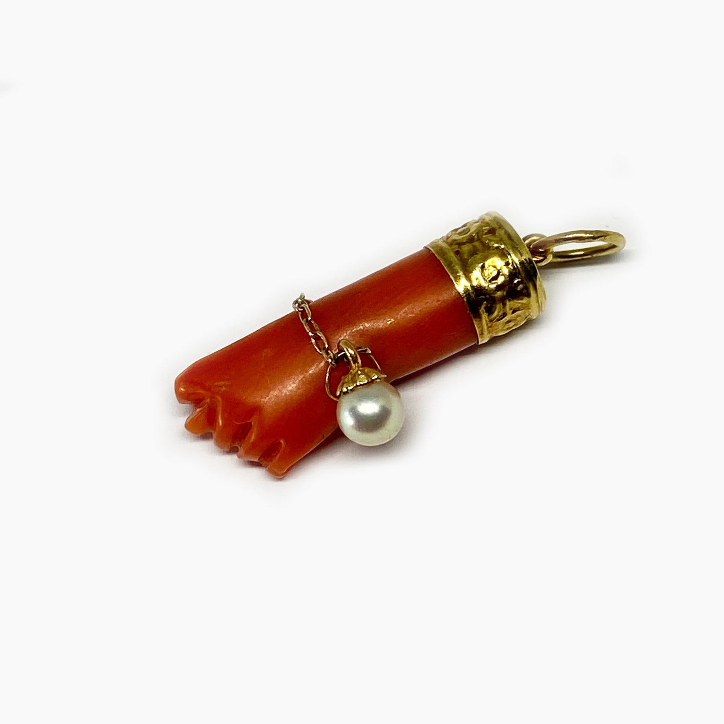 Antique 18k Gold Natural Coral Pearl Figa Charm
