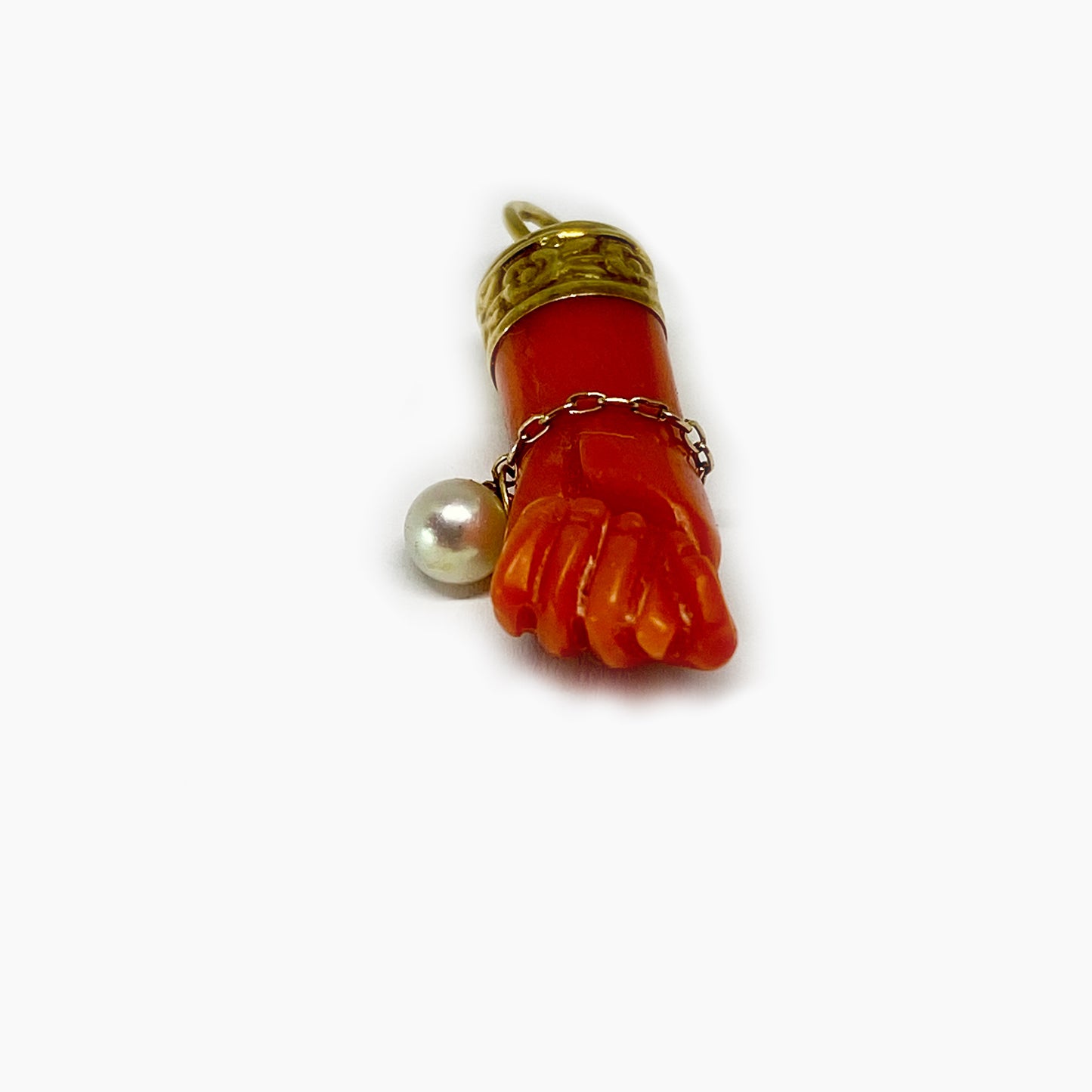 Antique 18k Gold Natural Coral Pearl Figa Charm