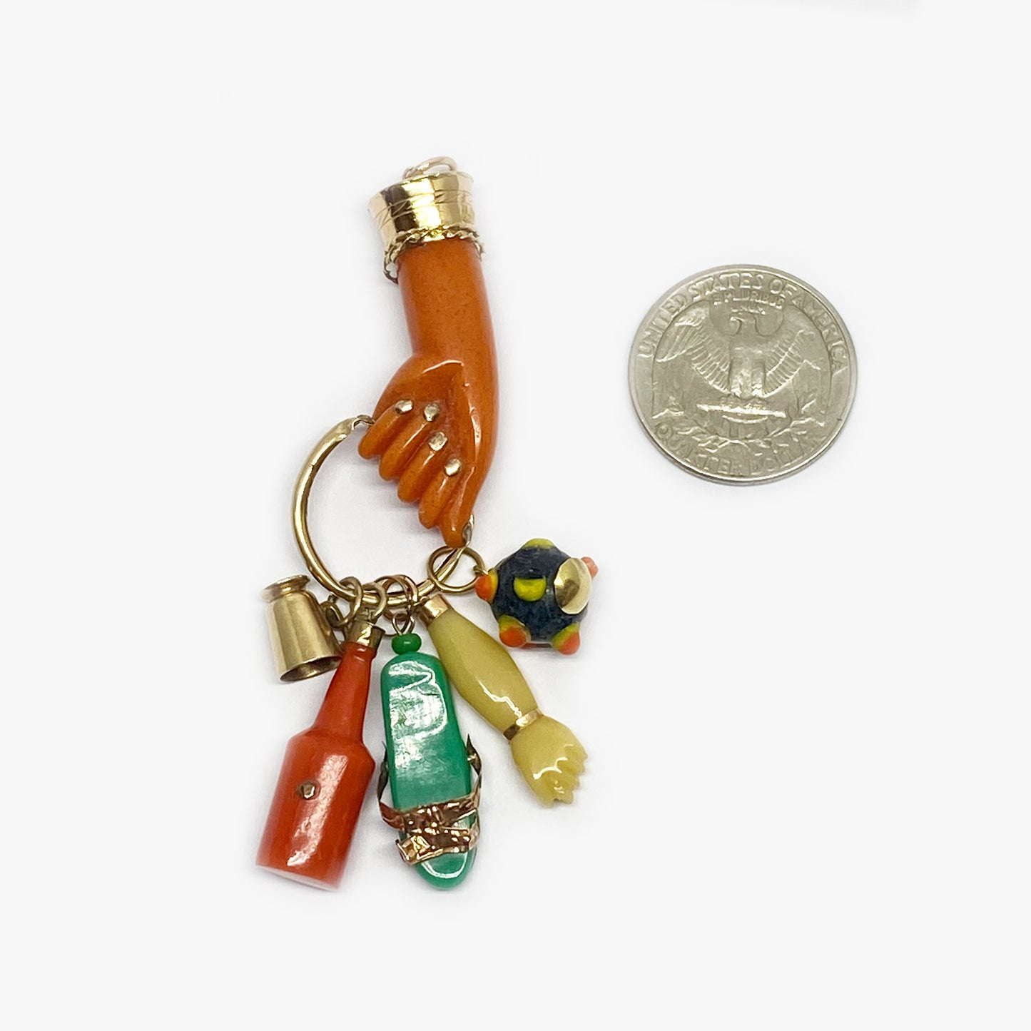 Antique 18K Gold Orange Hand, Bakelite, 1930s Figa Charm