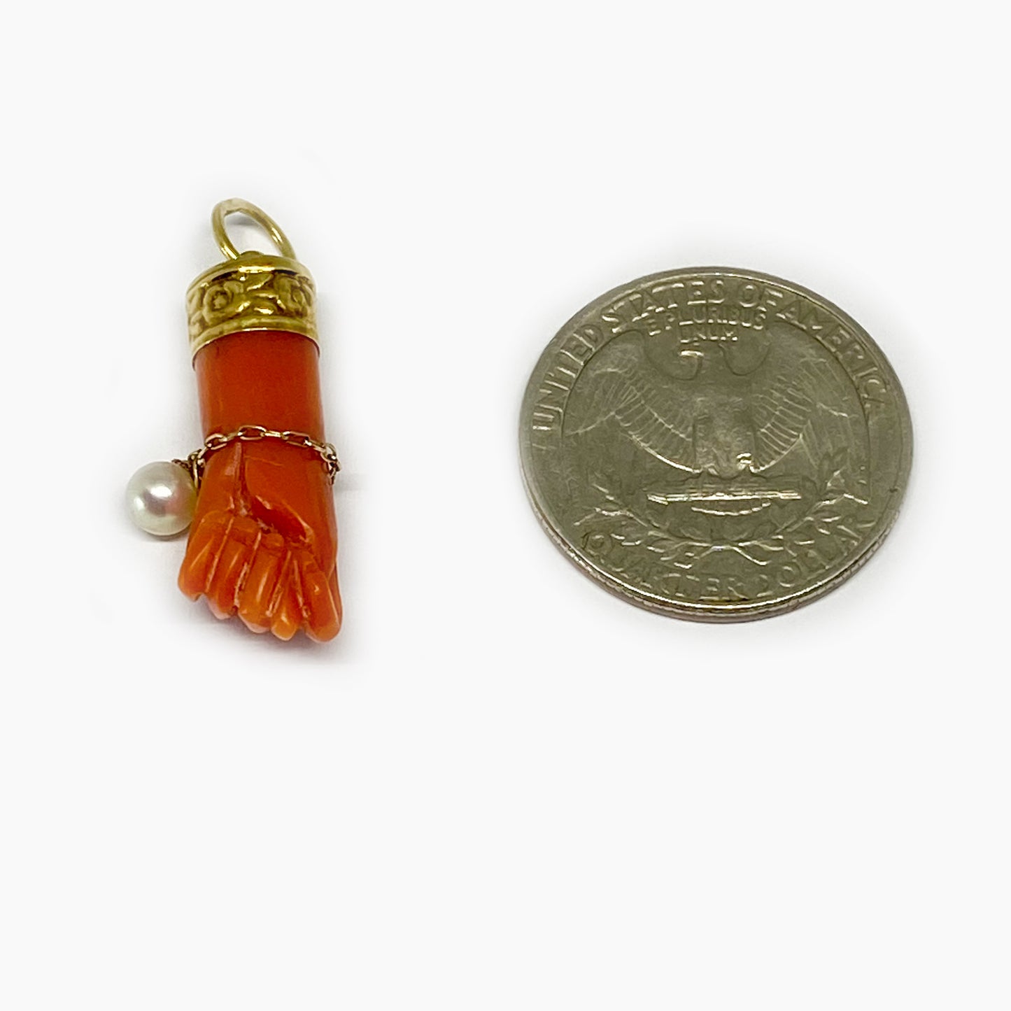 Antique 18k Gold Natural Coral Pearl Figa Charm