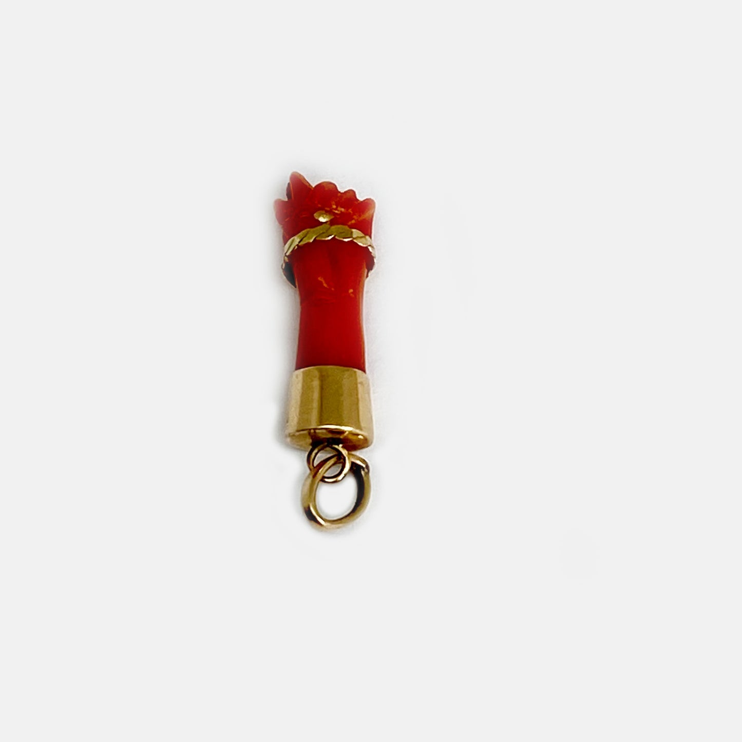 Antique 14k Gold Coral Figa, Small 1800s Mediterranean Coral Amulet, Mano Fico, Figa Charm