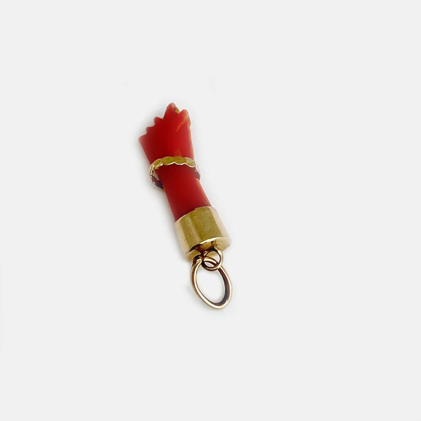 Antique 14k Gold Coral Figa, Small 1800s Mediterranean Coral Amulet, Mano Fico, Figa Charm