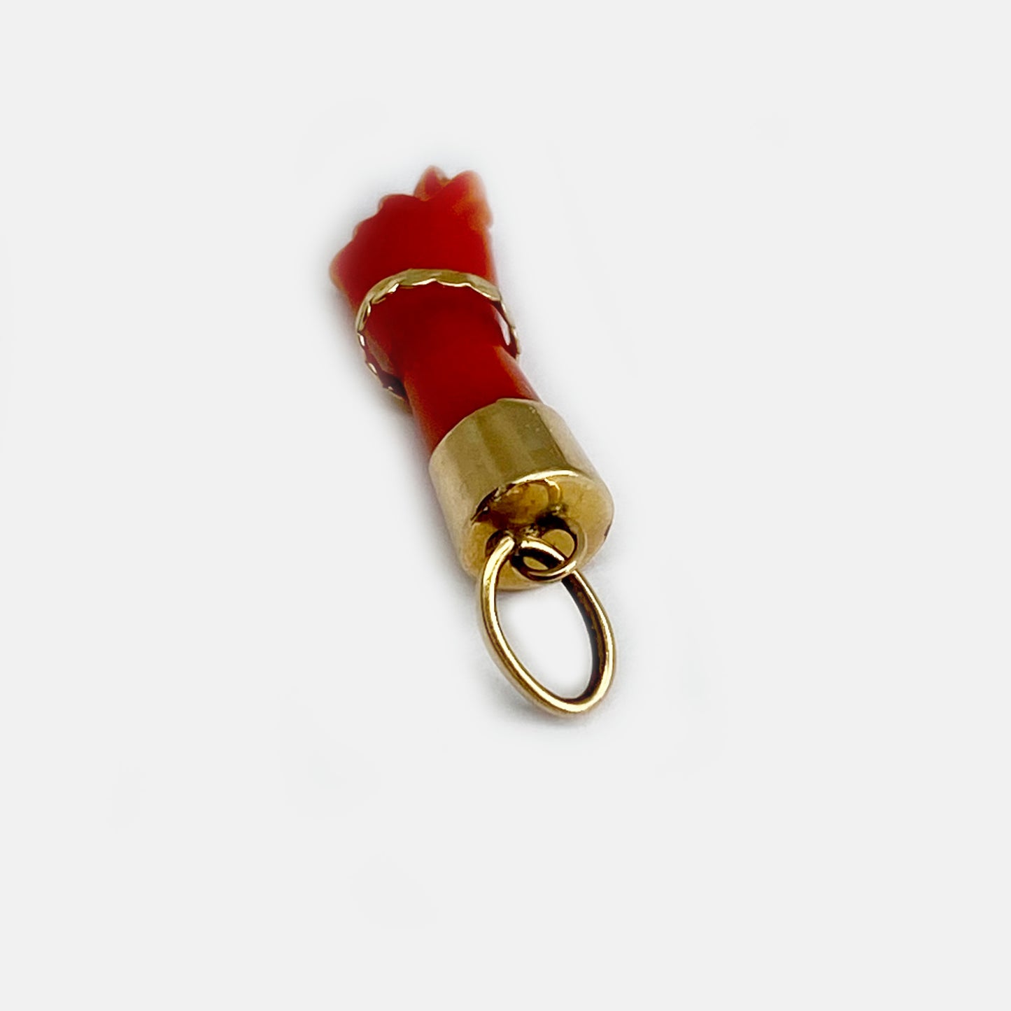 Antique 14k Gold Coral Figa, Small 1800s Mediterranean Coral Amulet, Mano Fico, Figa Charm